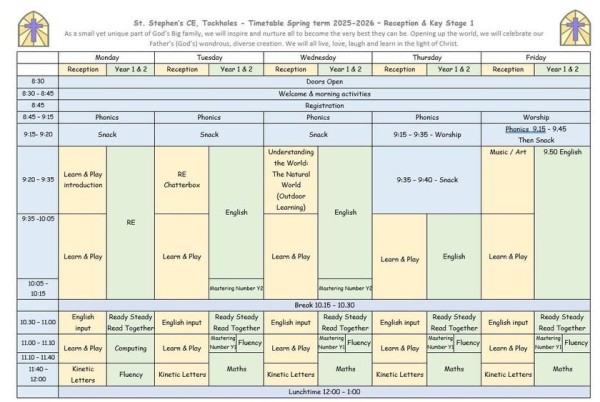 Reception and KS1 AM Timetable